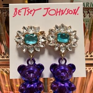 Betsey Johnson Purple Bear Earrings with Crystal Accents